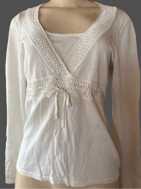 Axcess Cream Crochet Trim Women's Blouse